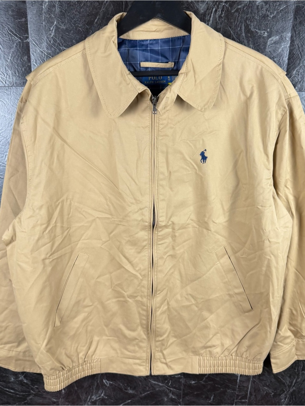 Polo Ralph Lauren Beige Plaid Bi Packable Harrington Jacket XL